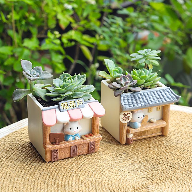 Chậu cây mọng nước hình thỏ resin, chậu mini trang trí bàn, ban công, tiểu cảnh DIY (RG-47)