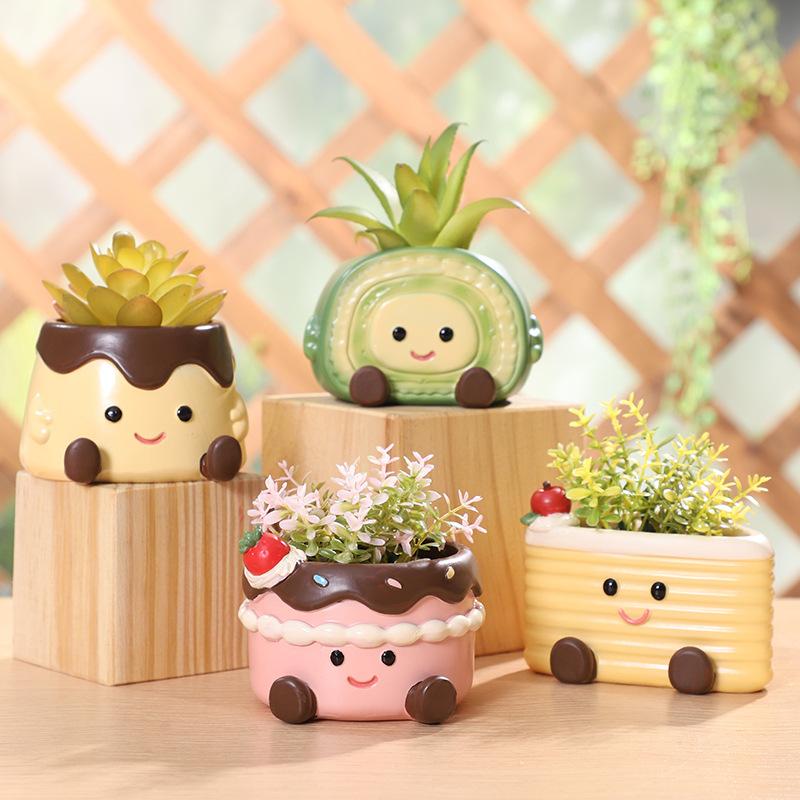 Chậu cây mọng nước hình bánh kem resin, chậu mini để bàn, trang trí cửa sổ sân vườn (RG-32)