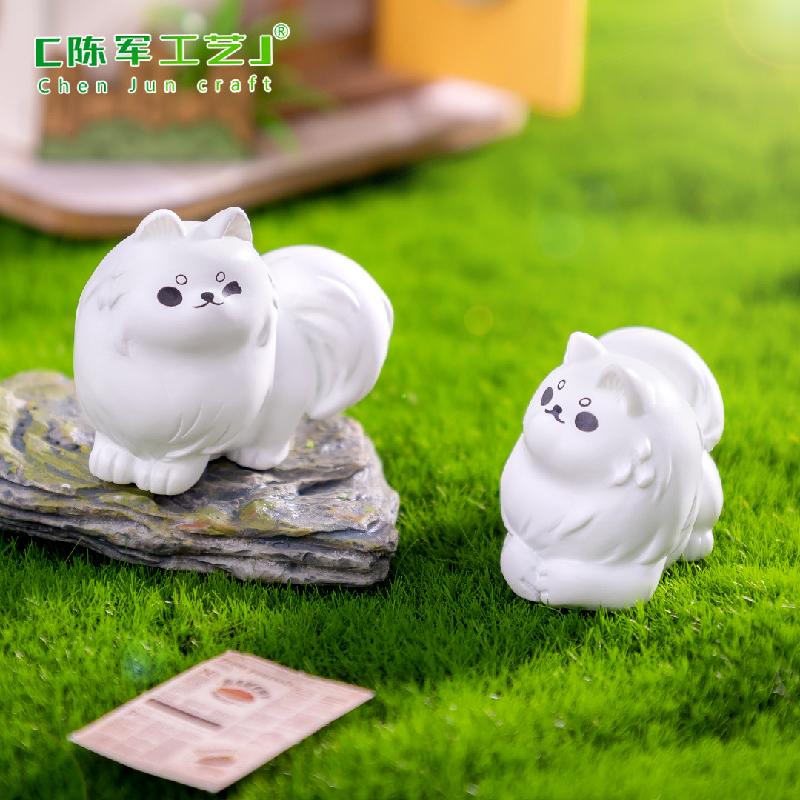 Tiểu cảnh chó Samoyed trắng mini trang trí xe và bàn (TZC-987)