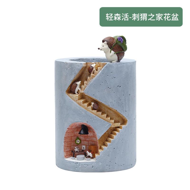 Chậu cây mọng nước hình nhím resin, chậu mini trang trí văn phòng, tiểu cảnh thủy canh (RG-46)