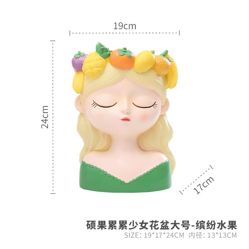 Chậu cây hình cô gái vòng hoa trái cây resin, chậu mini trang trí sân vườn, ban công và bàn làm việc (RG-214)