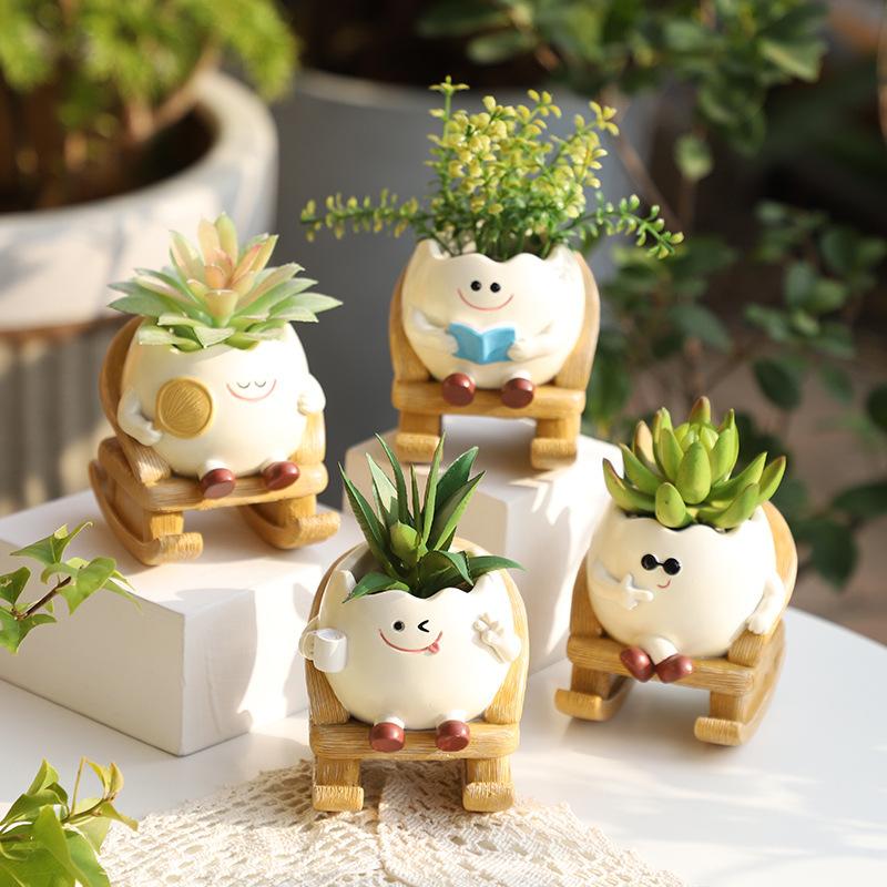 Chậu cây resin hình xích đu mặt cười, chậu mọng nước mini, trang trí ban công (RG-41)