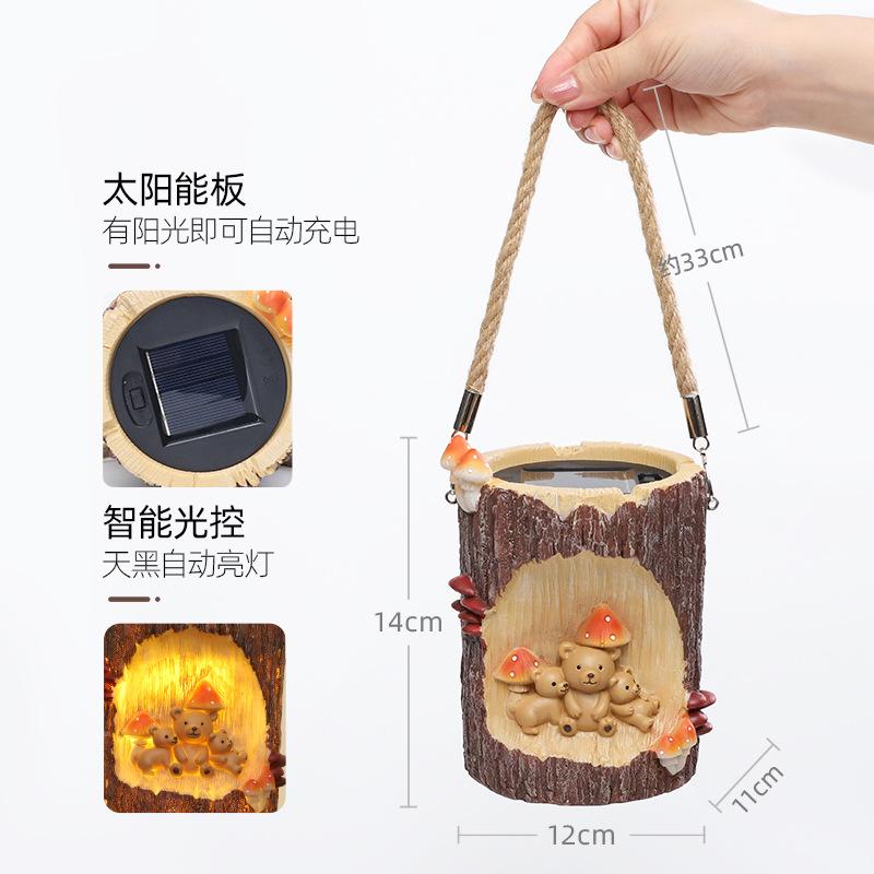 Đèn năng lượng mặt trời hình gốc cây và nhím, đèn sân vườn tiết kiệm điện, trang trí ban công (RG-240)