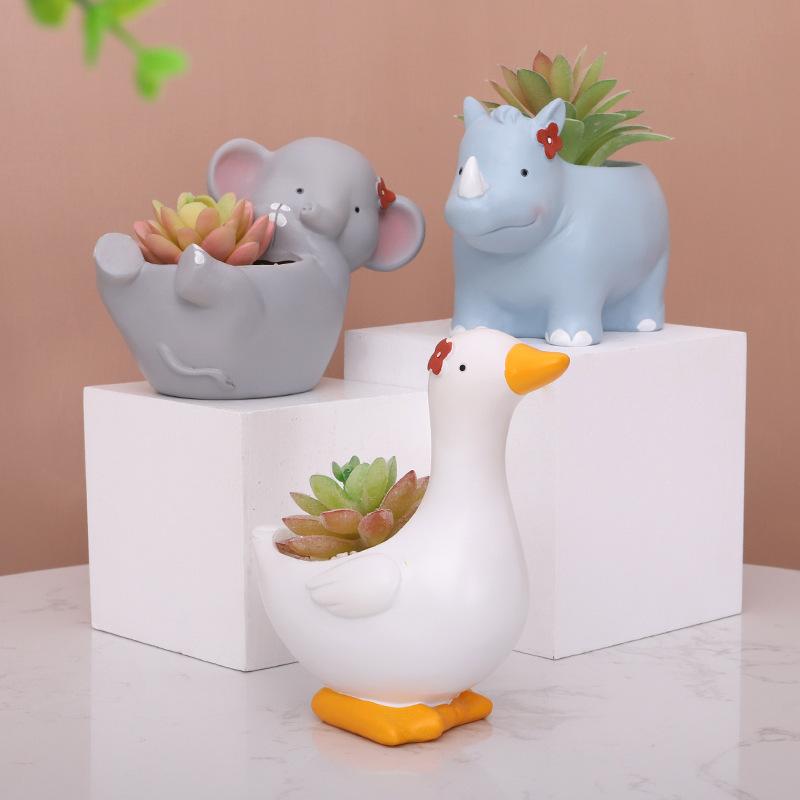 Chậu cây mọng nước hình động vật resin, chậu mini tiểu cảnh, trang trí bàn làm việc và sân vườn (RG-258)