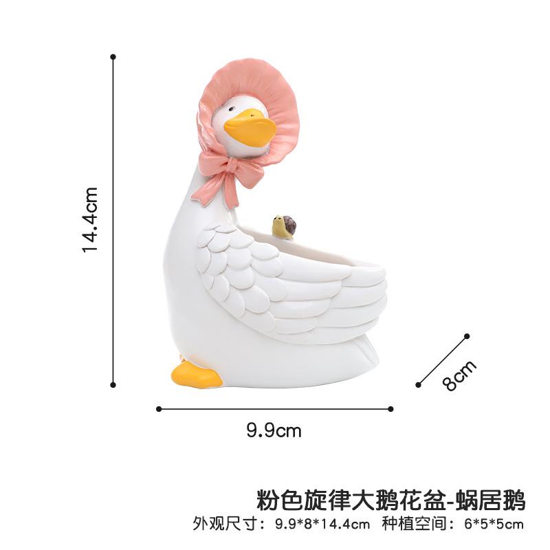 Chậu cây resin hình ngỗng trắng hoạt hình, chậu mini trang trí bàn, sân vườn (RG-19)