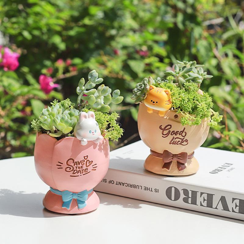 Chậu cây mọng nước mặt cười hoạt hình resin, chậu mini trang trí cửa sổ, nhà và tiểu cảnh (RG-191)