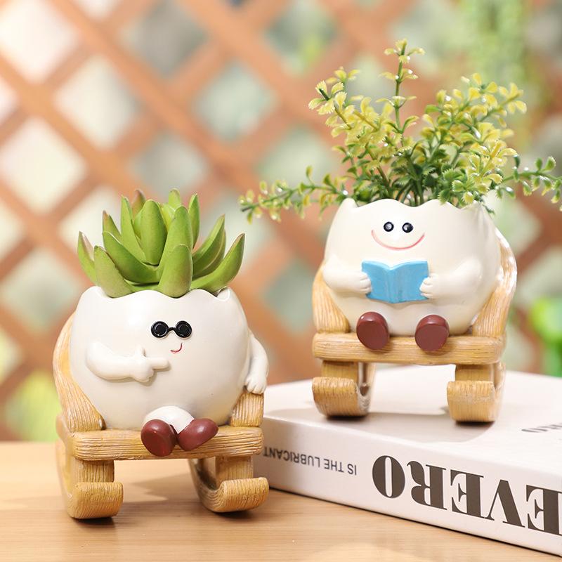 Chậu cây resin hình xích đu mặt cười, chậu mọng nước mini, trang trí ban công (RG-41)