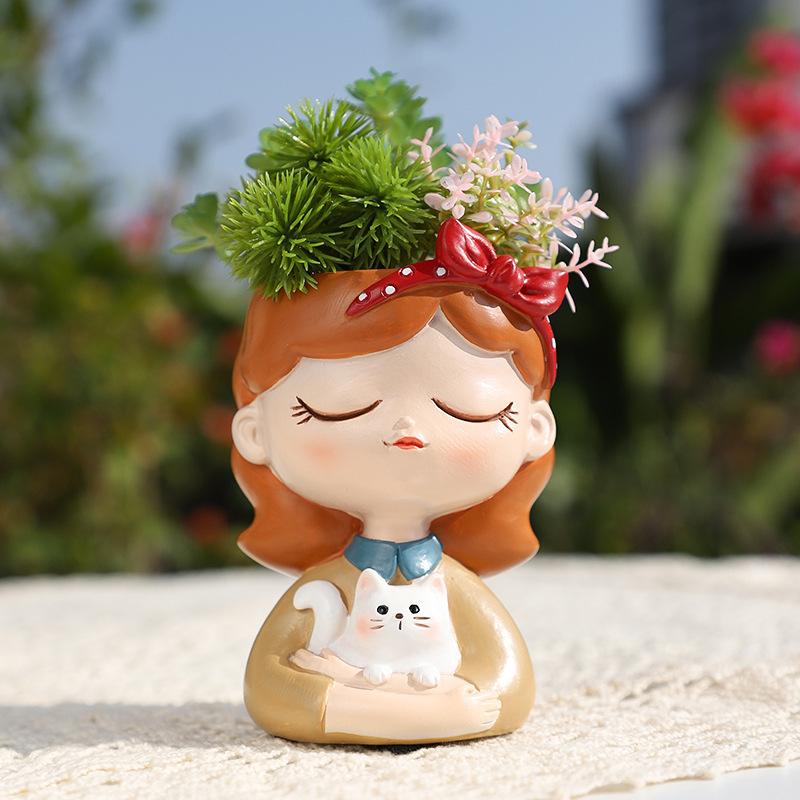 Chậu cây mọng nước hình cô gái resin, chậu mini trang trí nhà, ban công và sân vườn (RG-71)