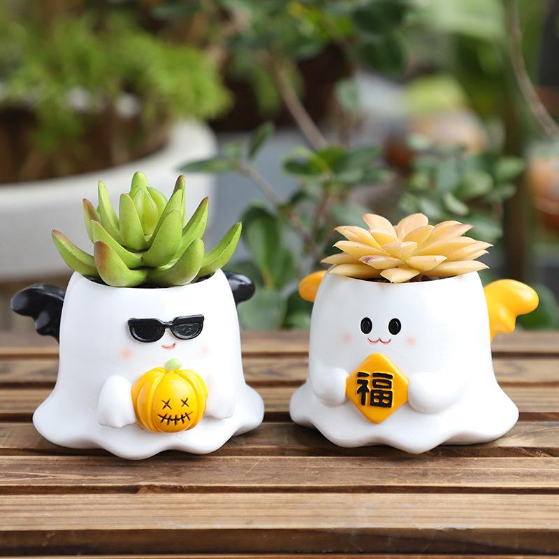 Chậu cây mọng nước hình ma Halloween, chậu mini trang trí bàn, sân vườn và tiểu cảnh (RG-134)