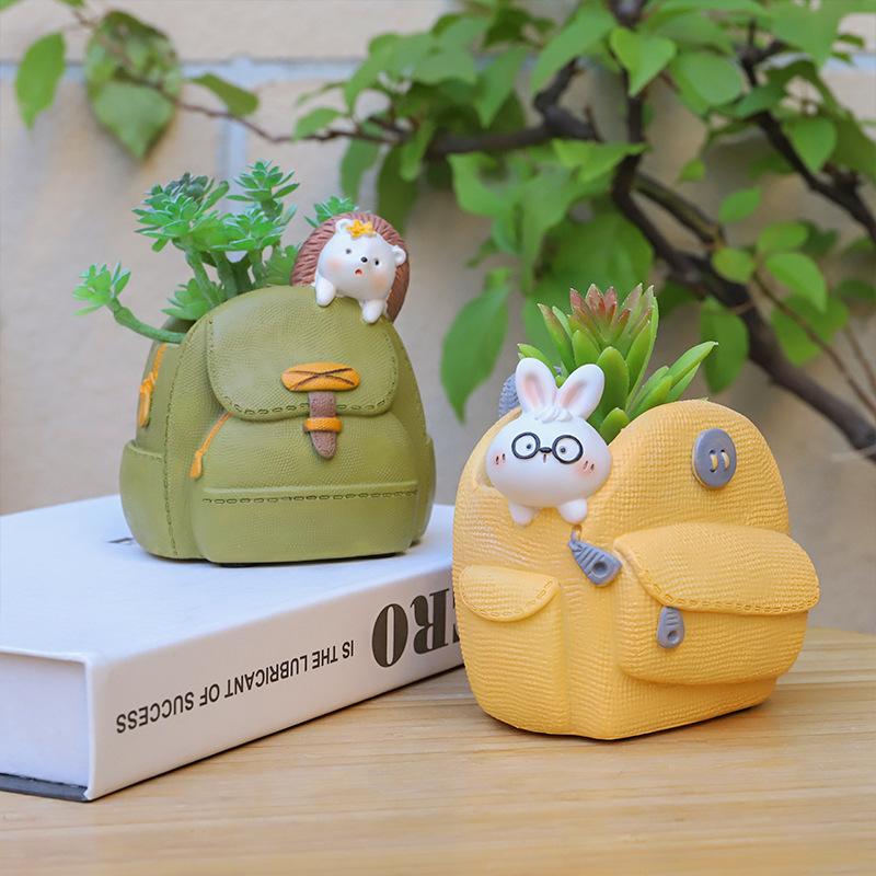 Chậu cây resin hình balo, chậu mọng nước mini, trang trí bàn làm việc văn phòng (RG-35)