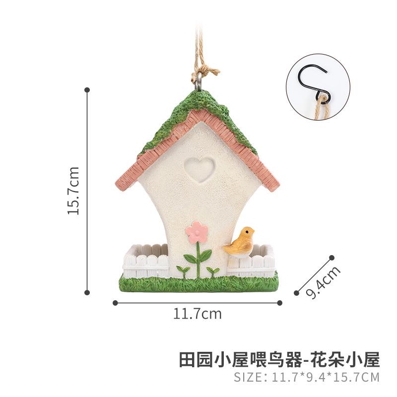 Máng ăn chim resin hình ngôi nhà, phụ kiện treo sân vườn, đồ trang trí và tiểu cảnh ngoài trời (RG-211)