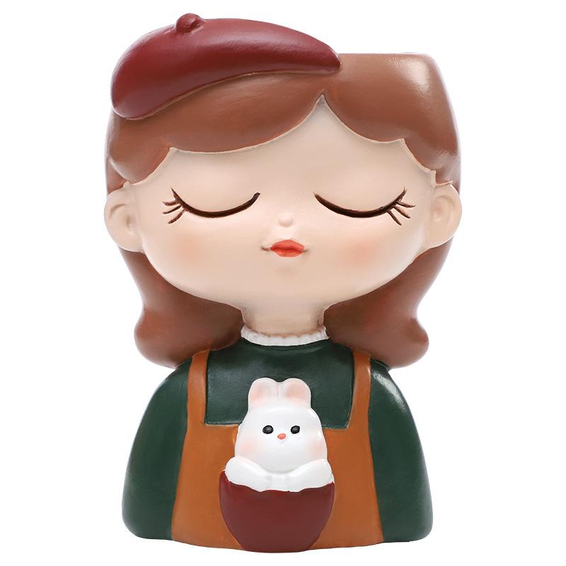 Chậu cây mọng nước hình cô gái resin, chậu mini trang trí nhà, ban công và sân vườn (RG-71)