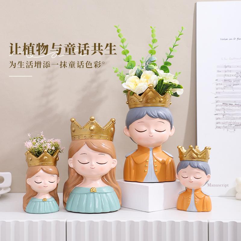 Chậu cây hình cặp đôi hoàng tử công chúa resin, chậu mini trang trí sân vườn và bàn làm việc (RG-220)