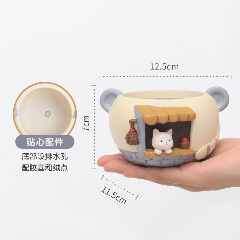 Chậu cây mọng nước thú cưng hoạt hình resin, chậu mini trang trí văn phòng ban công, tiểu cảnh sân vườn (RG-1)