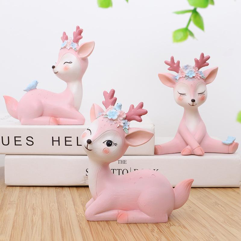 Tượng hươu resin phong cách Zakka, cặp hươu may mắn, đồ trang trí nhà và quà tặng (RG-261)