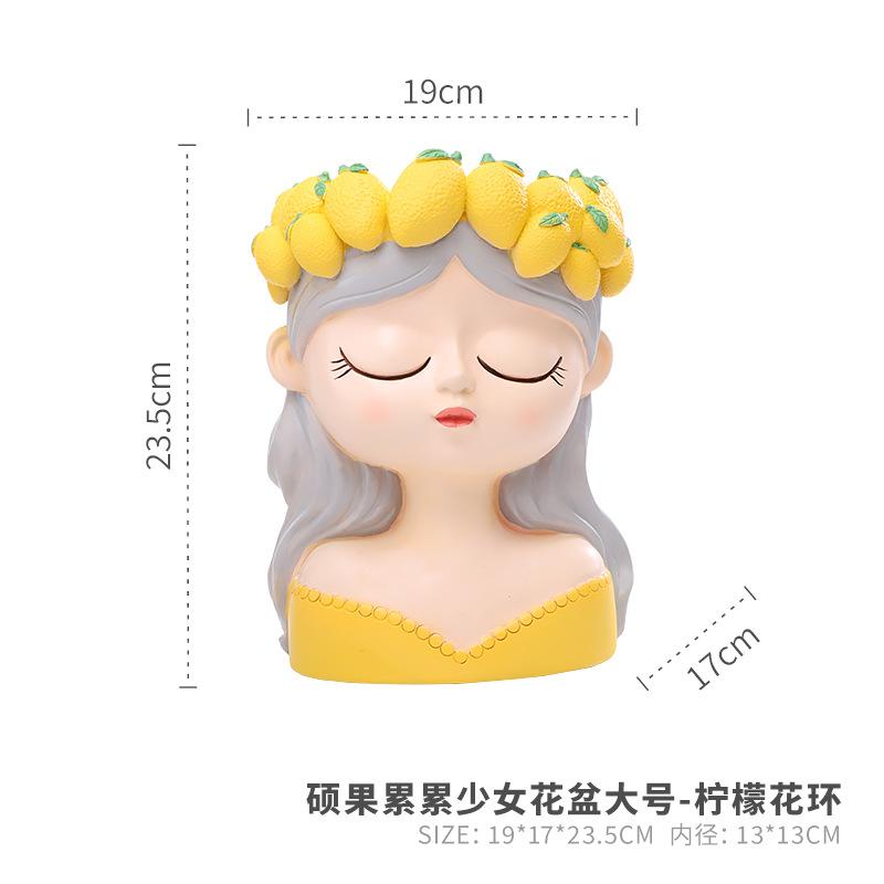 Chậu cây hình cô gái vòng hoa trái cây resin, chậu mini trang trí sân vườn, ban công và bàn làm việc (RG-214)