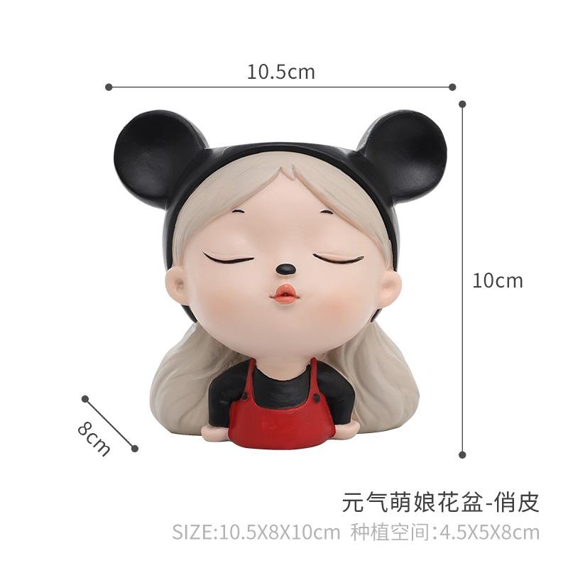 Chậu cây mọng nước hình cô gái hoạt hình resin, chậu mini để bàn, trang trí tiểu cảnh và sân vườn (RG-82)