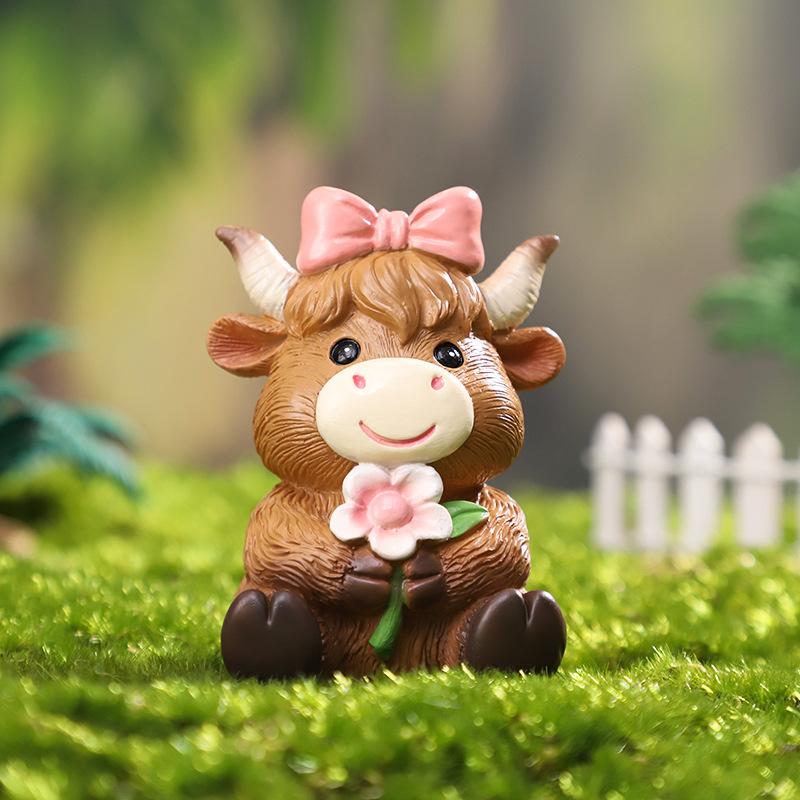 Tượng bò Highland Scotland resin, đồ trang trí sân vườn, tiểu cảnh và vườn ngoài trời (RG-216)