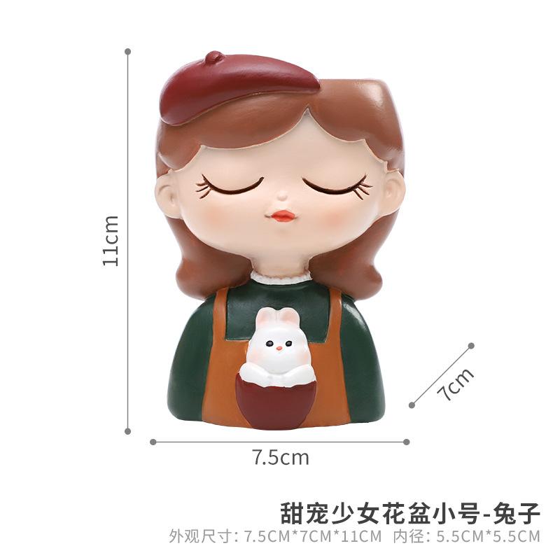 Chậu cây mọng nước hình cô gái resin, chậu mini trang trí nhà, ban công và sân vườn (RG-71)