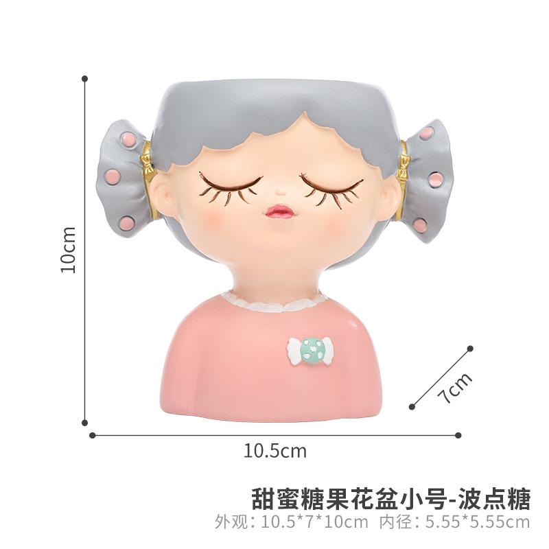 Chậu cây hình cô gái kẹo ngọt resin, chậu mini trang trí bàn làm việc, nhà và sân vườn (RG-223)