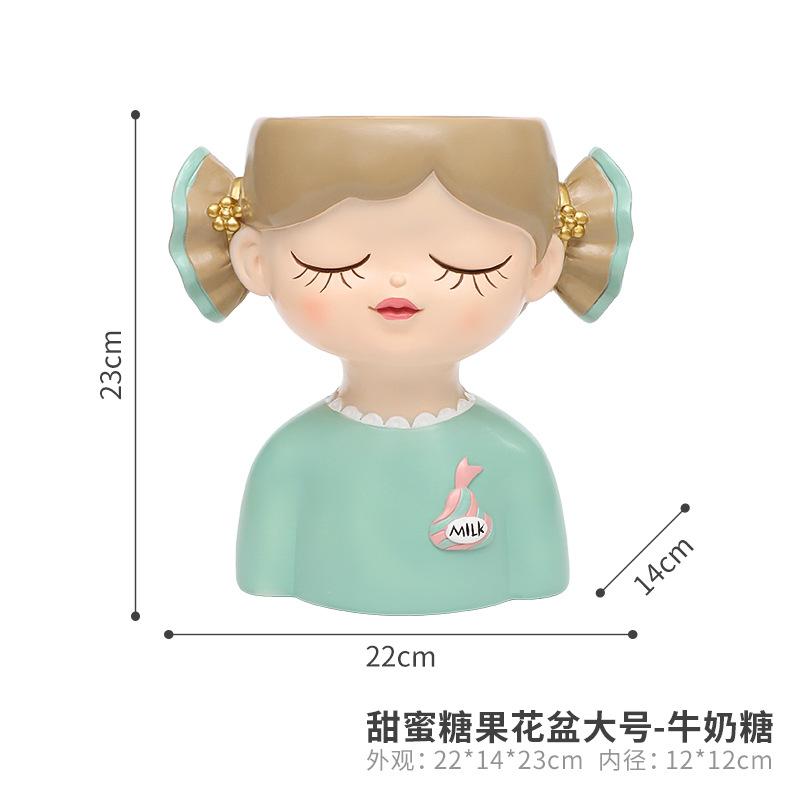 Chậu cây mọng nước hình cô gái kẹo ngọt resin, chậu mini để bàn, trang trí nhà và sân vườn (RG-222)