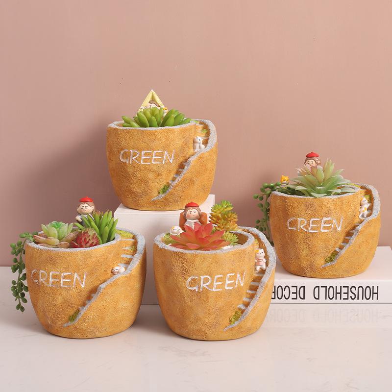 Chậu cây mọng nước resin phong cách đồng quê, chậu mini DIY trang trí bàn, ban công và sân vườn (RG-254)