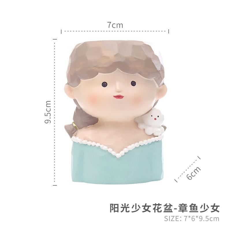 Chậu cây mọng nước hình bé gái resin, chậu mini để bàn, trang trí ban công và sân vườn (RG-241)