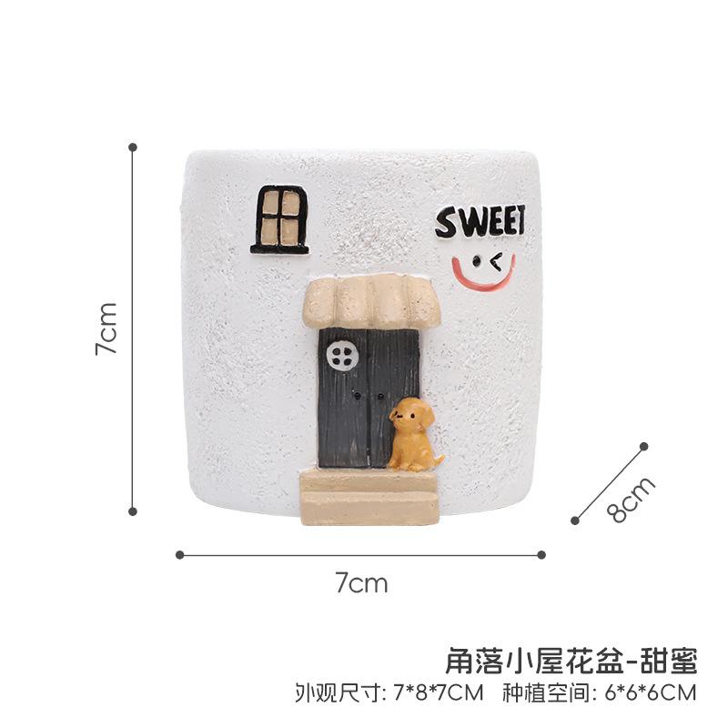 Chậu cây hình ngôi nhà góc nhỏ resin, chậu mọng nước mini, trang trí bàn và tiểu cảnh (RG-66)