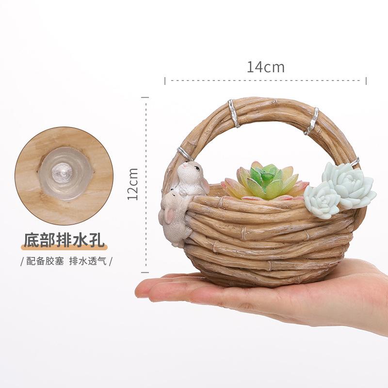 Chậu cây mọng nước hình giỏ tre resin, chậu mini động vật, trang trí tiểu cảnh và cây xanh (RG-259)