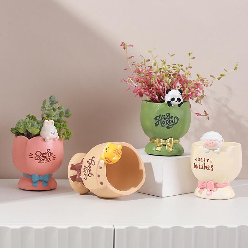 Chậu cây mọng nước thú cưng hoạt hình resin, chậu mini trang trí nhà, văn phòng và bàn làm việc (RG-56)