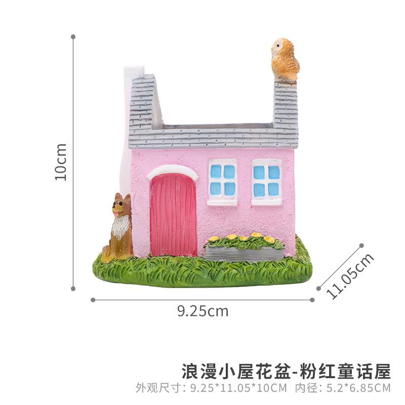Chậu cây hình ngôi nhà màu hồng resin, chậu mọng nước mini, trang trí bàn làm việc (RG-17)