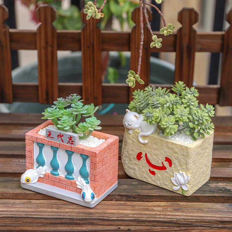 Chậu cây mọng nước hình thắng cảnh Tuyền Châu resin, đồ thủ công văn hóa, trang trí bàn và sân vườn (RG-221)