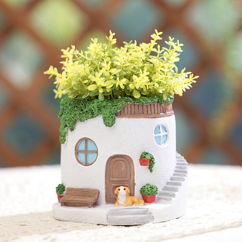 Chậu cây hình biệt thự resin, chậu mọng nước mini, trang trí sân vườn ban công và tiểu cảnh (RG-61)