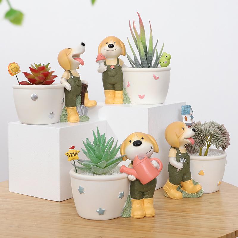 Chậu cây mọng nước hình chó Beagle resin, chậu mini trang trí nhà, ban công và bàn làm việc (RG-136)