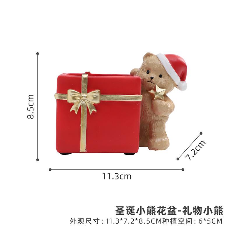Chậu cây mọng nước hình gấu Giáng Sinh resin, chậu mini trang trí sân vườn, nhà và bàn làm việc (RG-89)