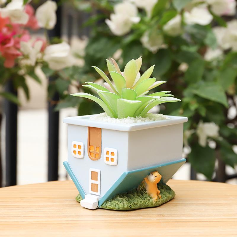 Chậu cây mọng nước hình ngôi nhà lộn ngược resin, chậu mini để bàn, trang trí tiểu cảnh (RG-154)