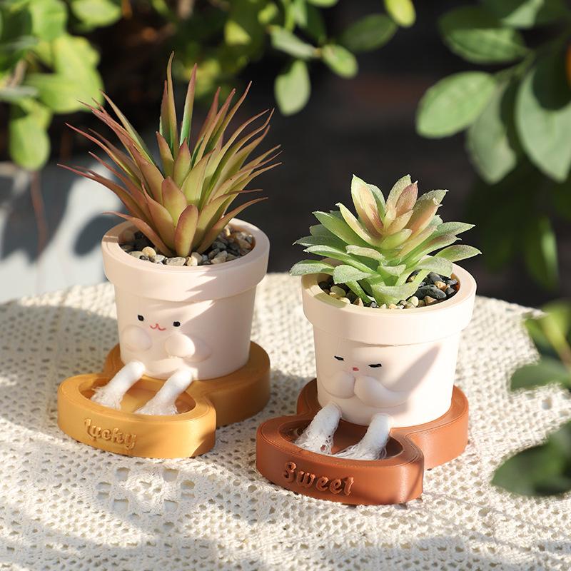 Chậu cây tự tưới tự hút nước, chậu cây mọng nước mini, chậu mặt cười trang trí nhà (RG-149)