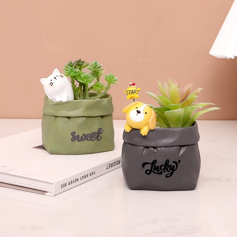 Chậu cây mọng nước hình túi giấy Bắc Âu, chậu resin mini, trang trí nhà và văn phòng (RG-38)
