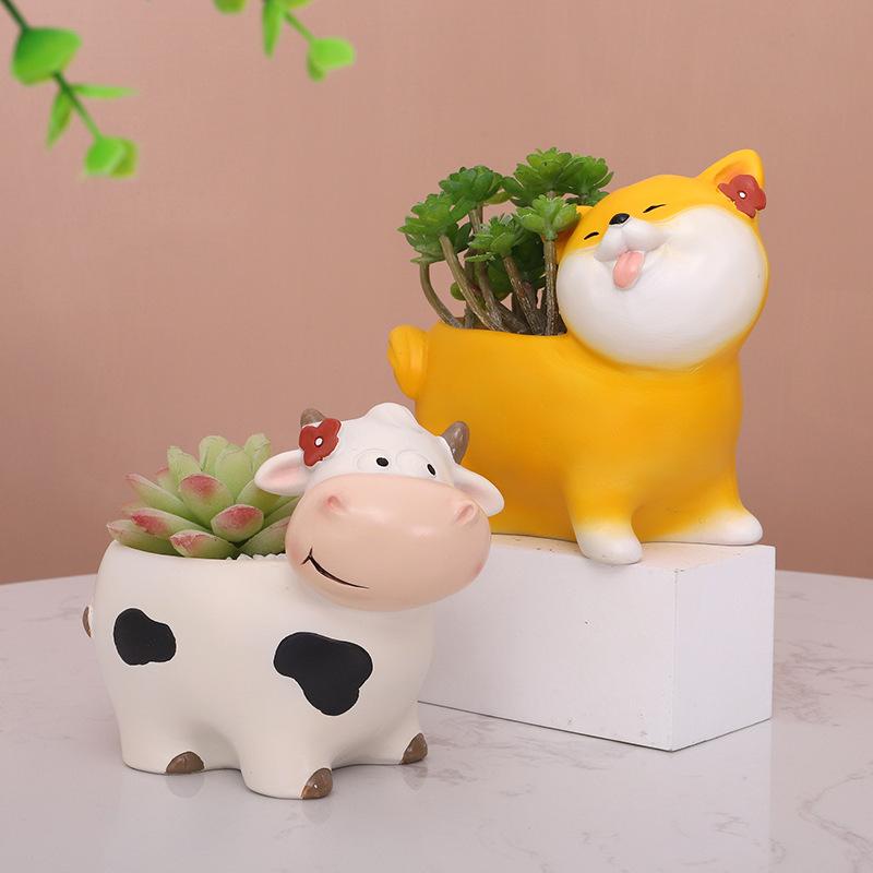 Chậu cây mọng nước hình động vật resin, chậu mini tiểu cảnh, trang trí bàn làm việc và sân vườn (RG-258)