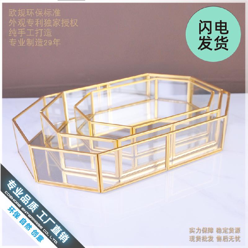 Khay kính viền đồng đựng bánh, trang sức, mỹ phẩm (DG-98)