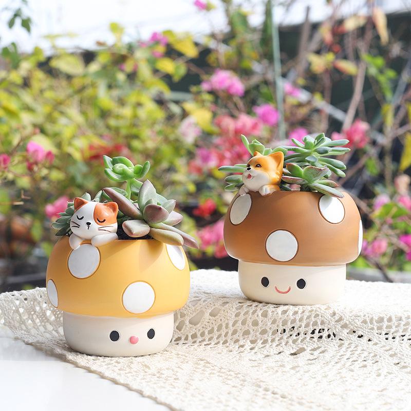 Chậu cây mọng nước hình nấm resin, chậu mini trang trí bàn làm việc, đồ làm vườn (RG-13)