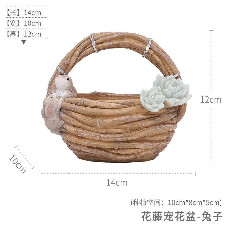 Chậu cây mọng nước hình giỏ tre resin, chậu mini động vật, trang trí tiểu cảnh và cây xanh (RG-259)