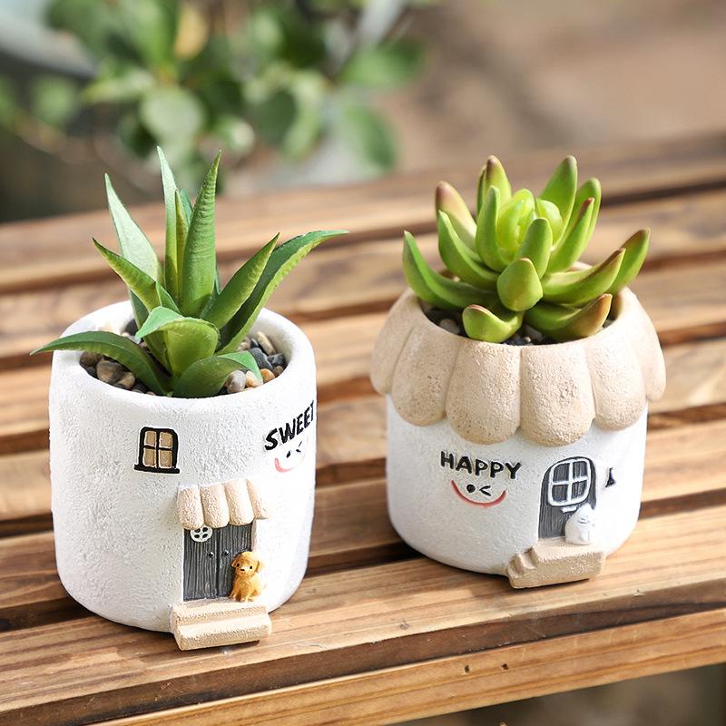 Chậu cây hình ngôi nhà góc nhỏ resin, chậu mọng nước mini, trang trí bàn và tiểu cảnh (RG-66)