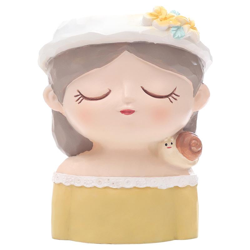 Chậu cây mọng nước hình bé gái resin, chậu mini để bàn, trang trí ban công và sân vườn (RG-241)