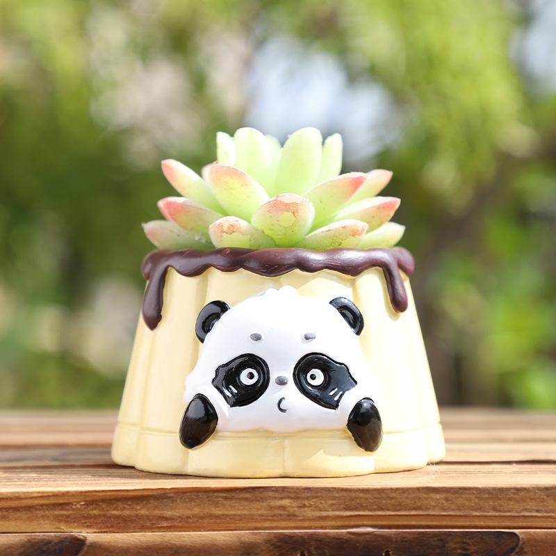 Chậu cây mọng nước hình gấu trúc hamburger resin, chậu mini để bàn, trang trí ban công và sân vườn (RG-104)