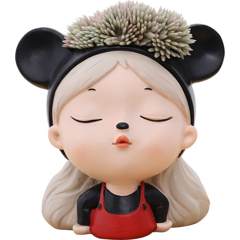Chậu cây mọng nước hình cô gái hoạt hình resin, chậu mini để bàn, trang trí tiểu cảnh và sân vườn (RG-82)