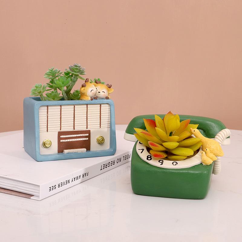 Chậu cây mọng nước resin vintage, chậu mini để bàn, đồ thủ công trang trí nhà (RG-49)