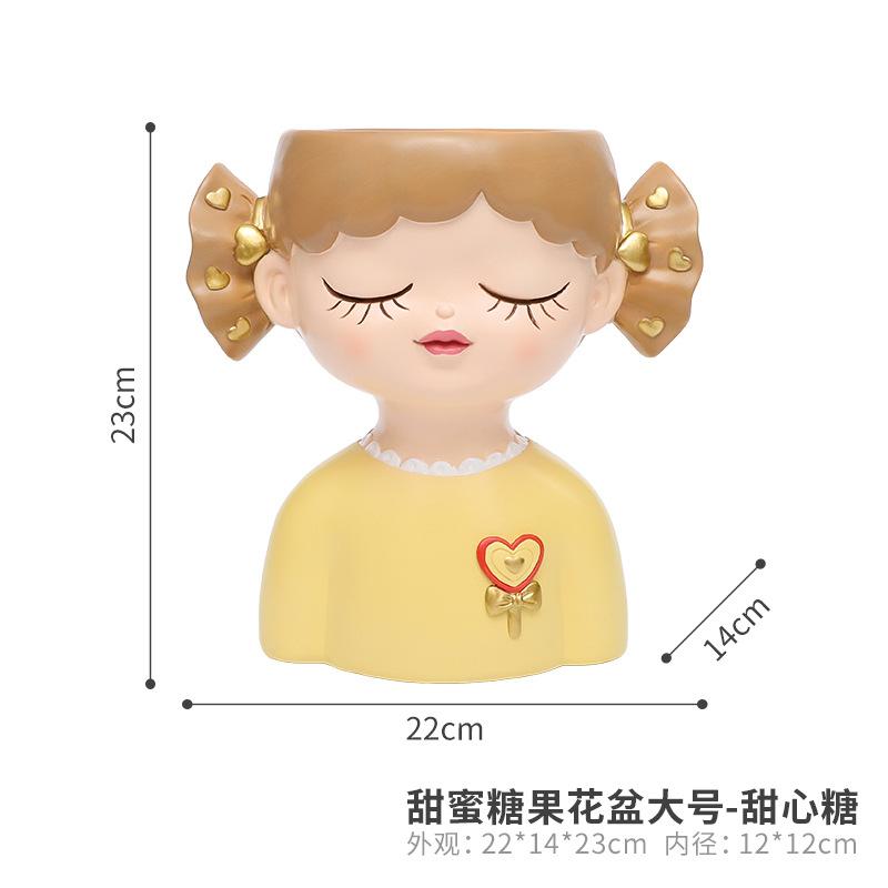 Chậu cây mọng nước hình cô gái kẹo ngọt resin, chậu mini để bàn, trang trí nhà và sân vườn (RG-222)