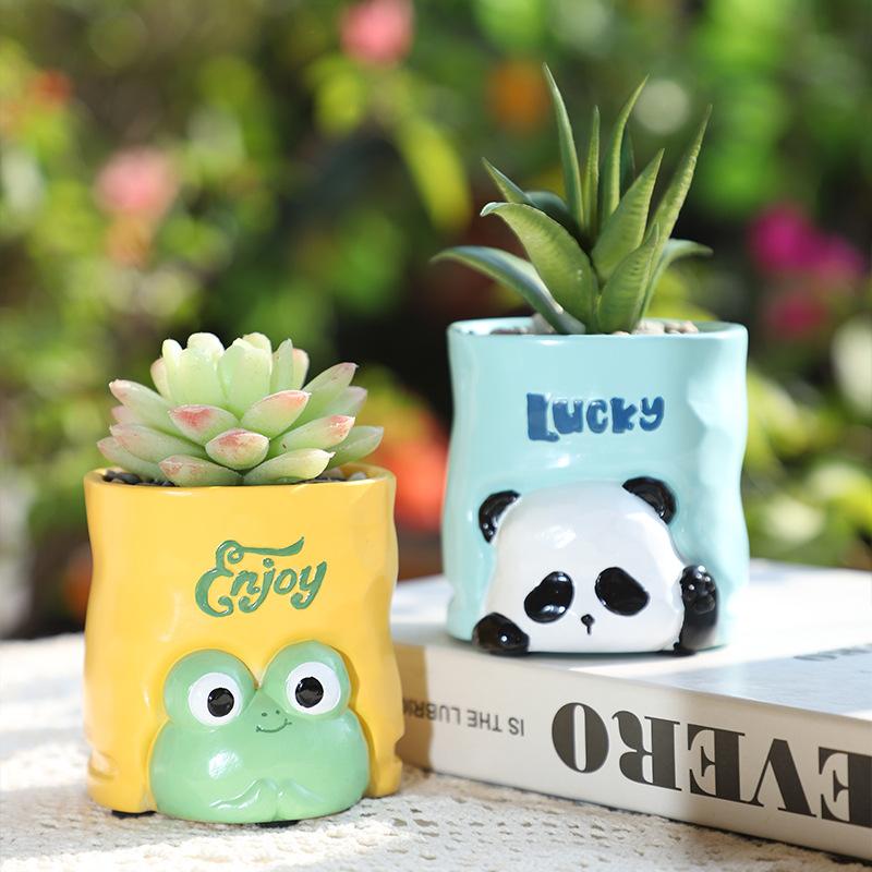 Chậu cây hình túi giấy hoạt hình resin, chậu mọng nước mini, trang trí ban công và bàn làm việc (RG-93)