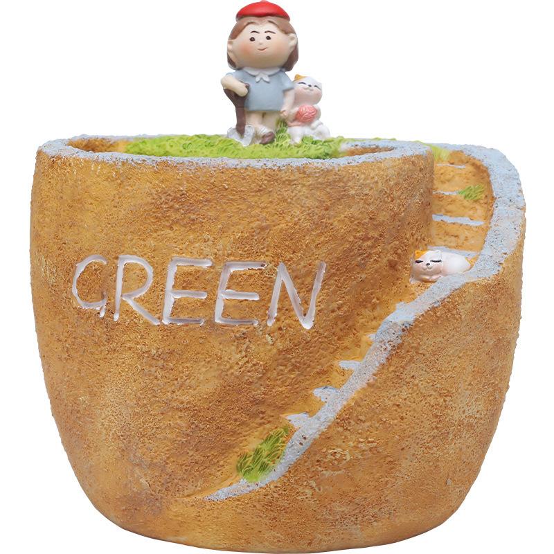 Chậu cây mọng nước resin phong cách đồng quê, chậu mini DIY trang trí bàn, ban công và sân vườn (RG-254)
